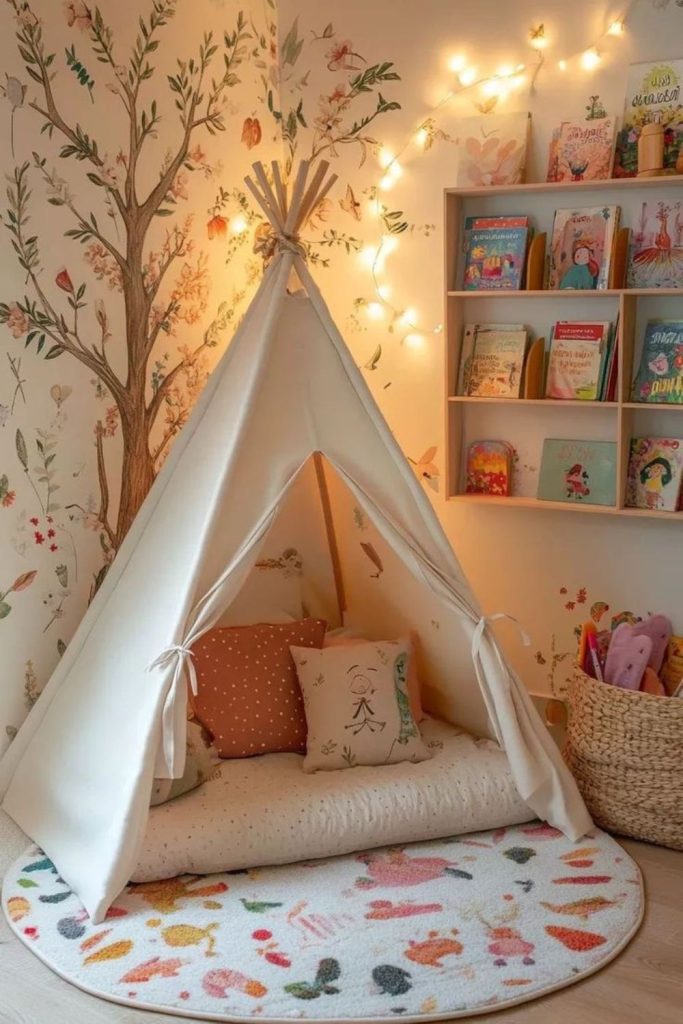 Storytime cozy book filled kids alcove