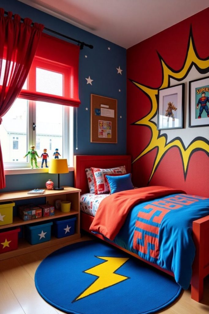 Superhero comic styled action kids room