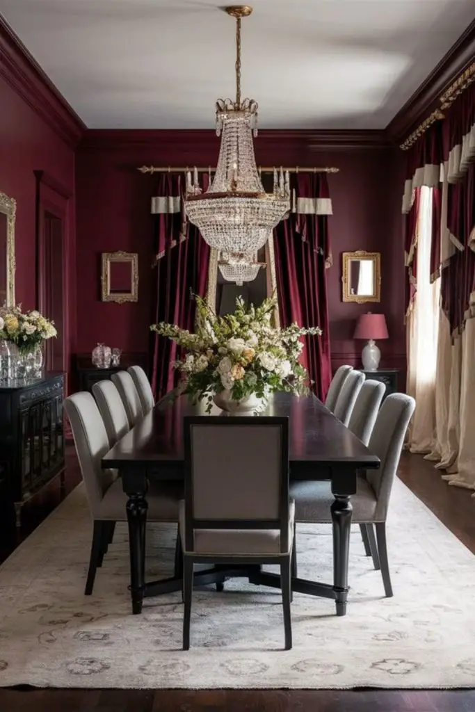 Twilight wine toned dining space