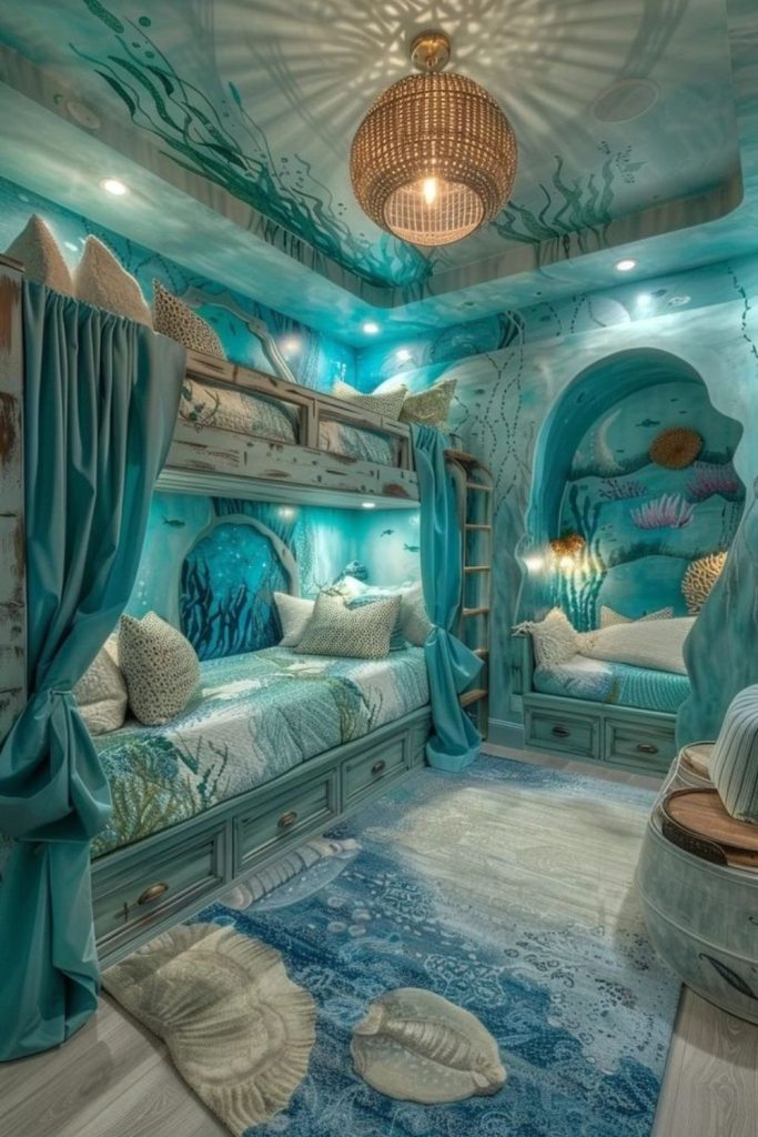 Underwater aqua bubble themed kids room