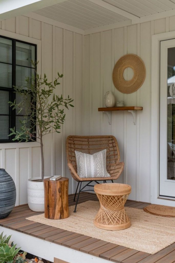 Minimal porch with concrete timber textures.