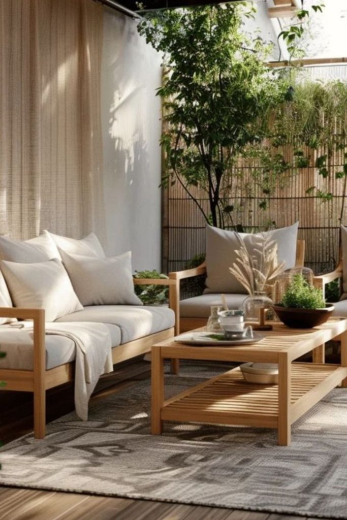 Minimal concrete porch with timber seating.