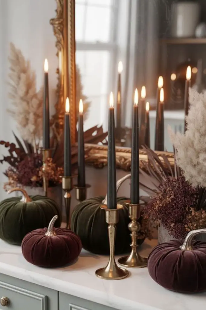 Velvet pumpkins bring rich seasonal elegance.