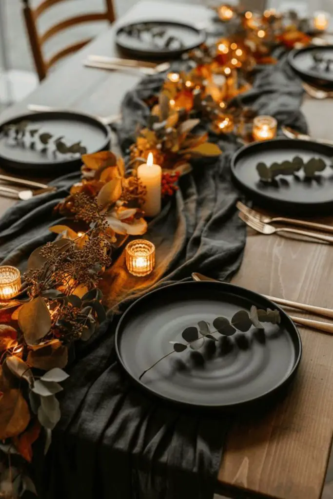 Velvet and brass luxe fall table