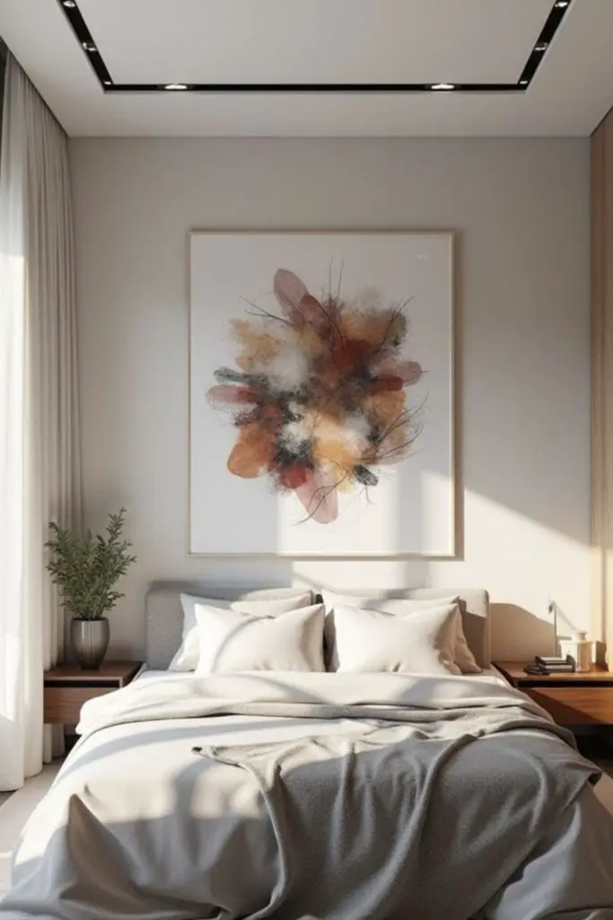 Large wall art enlarging bedroom feel