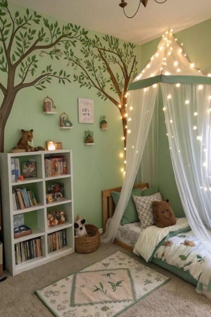 Forest inspired children’s room with decals