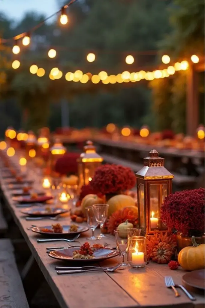 Whimsical lantern glow autumn table styling
