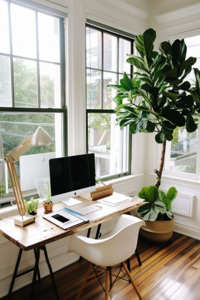 Window frame desk with bright sunlight
