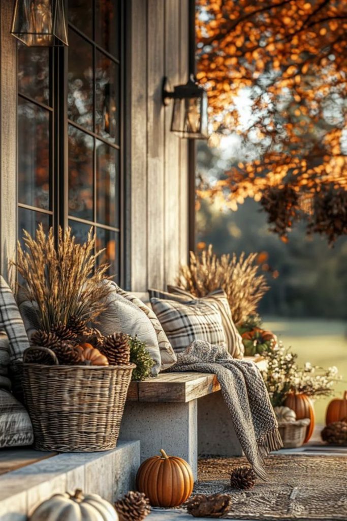 Acorn and pine porch decor.