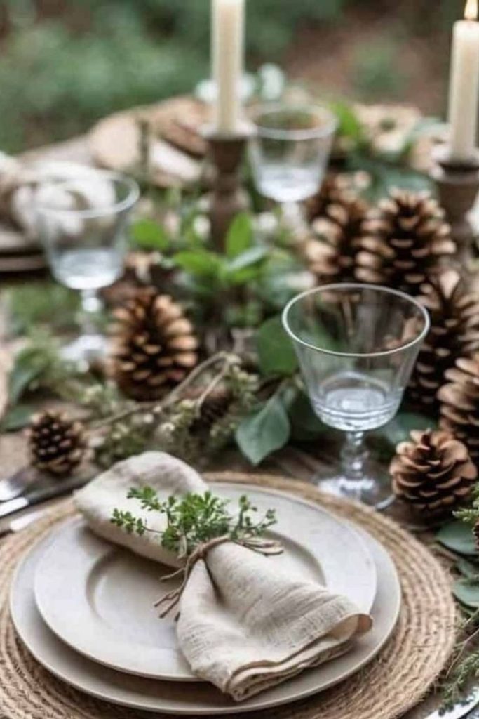 Alpine timber cozy cabin table setting.