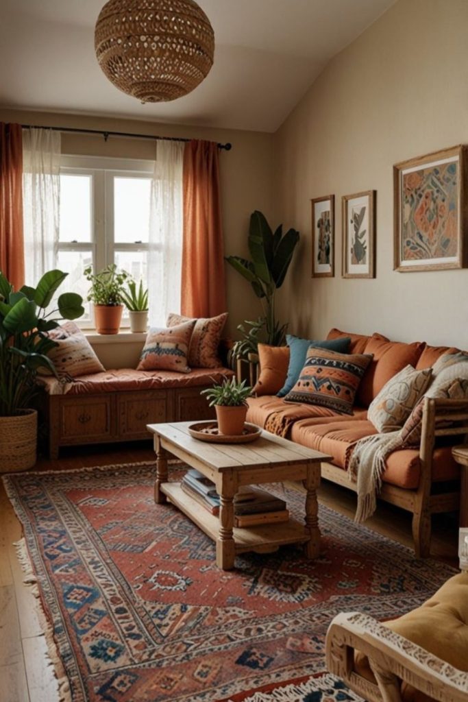 Amber-hued warm boho alcove.