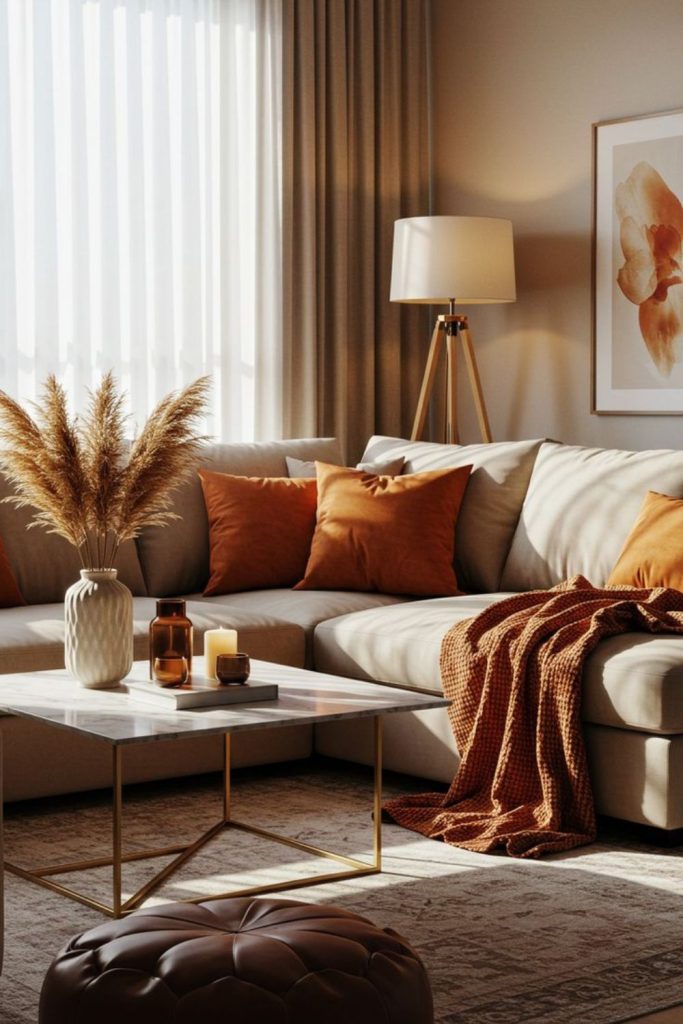 Golden woven fabrics in warm haven.