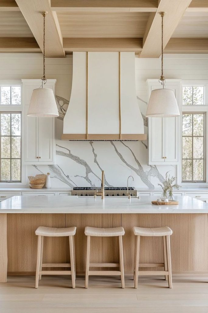 White arctic minimal clean beam kitchen.