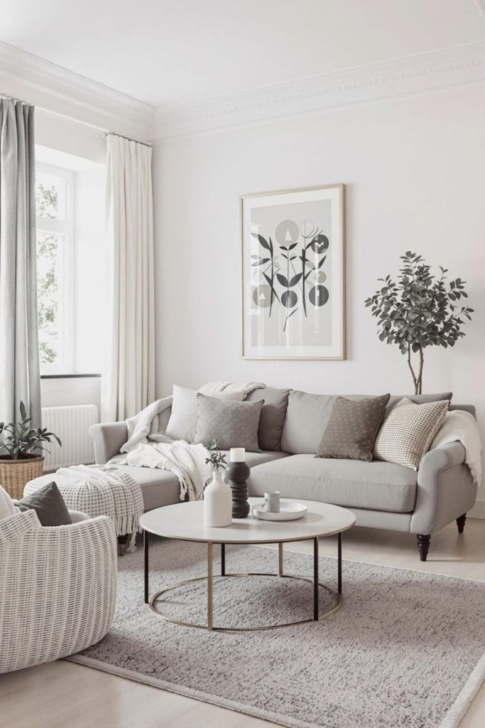 Frost-white Scandinavian arctic-inspired lounge.