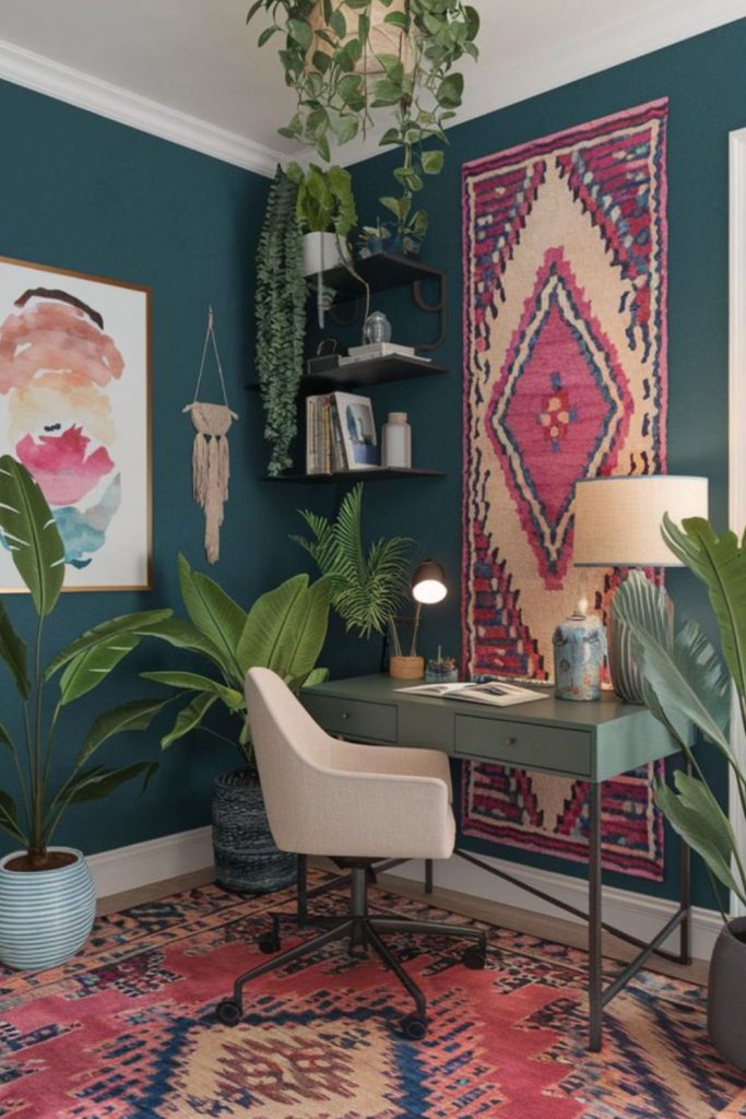 Bohemian den with tapestries and rugs