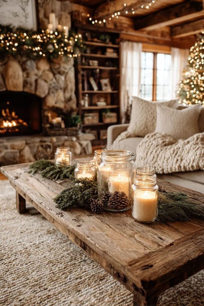 Ashwood hearth space with rustic lighting.