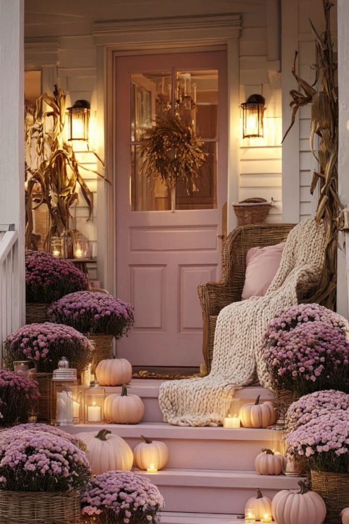 Romantic porch with velvet and flowers.