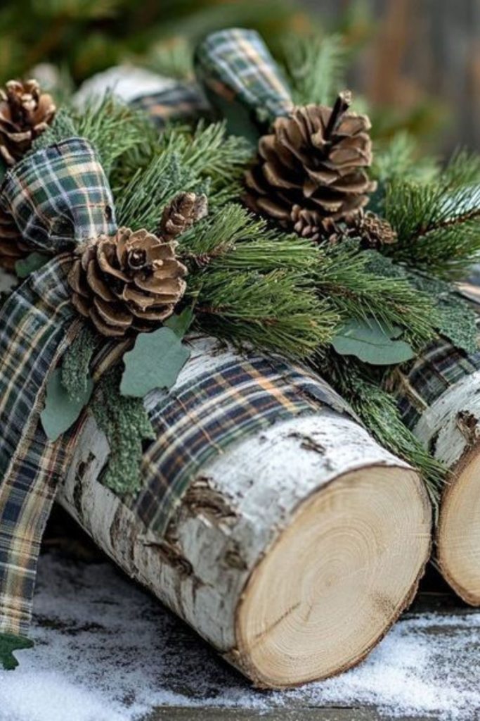 Birch log winter minimalist display.