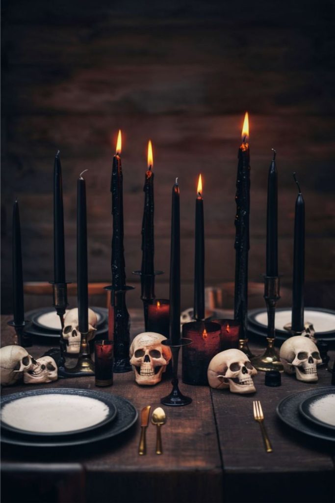 Black candle wax dripping on holders