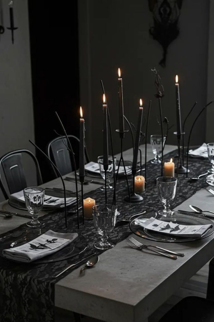 Black rose runner with gothic elegance.