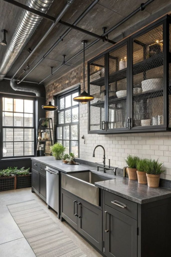 Black steel modern industrial kitchen style.