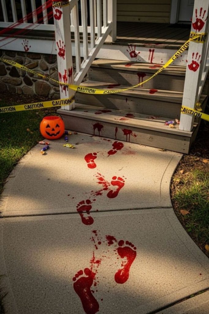 Bloodied pathway stones with glowing paint