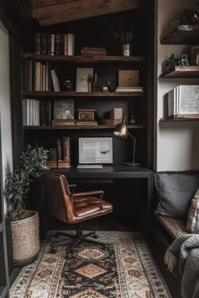 Dark academia office with candlelight
