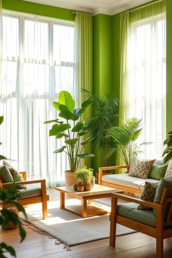 Lush botanical green-inspired living corner.