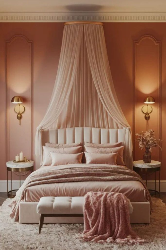 Bronze warm candlelit intimate bedroom.