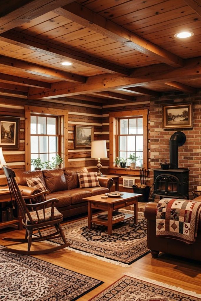 Cabin nook with pinewood coziness.