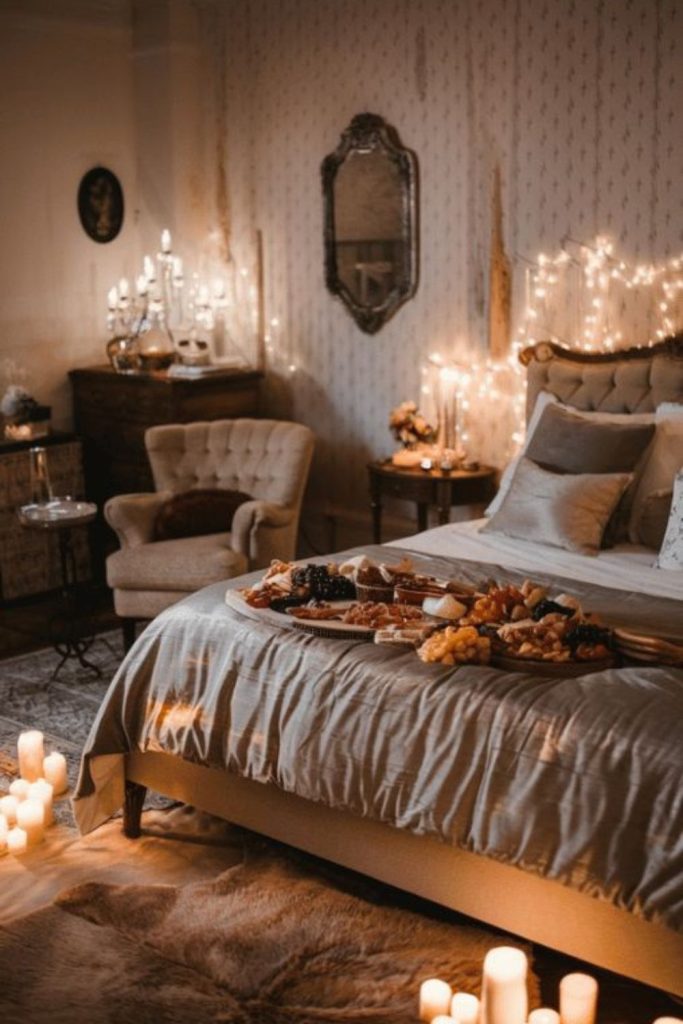 Warm candle-filled dreamy love space.