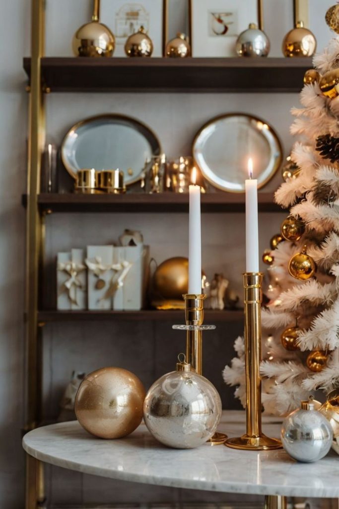 Candlelit brass minimalist holiday space.