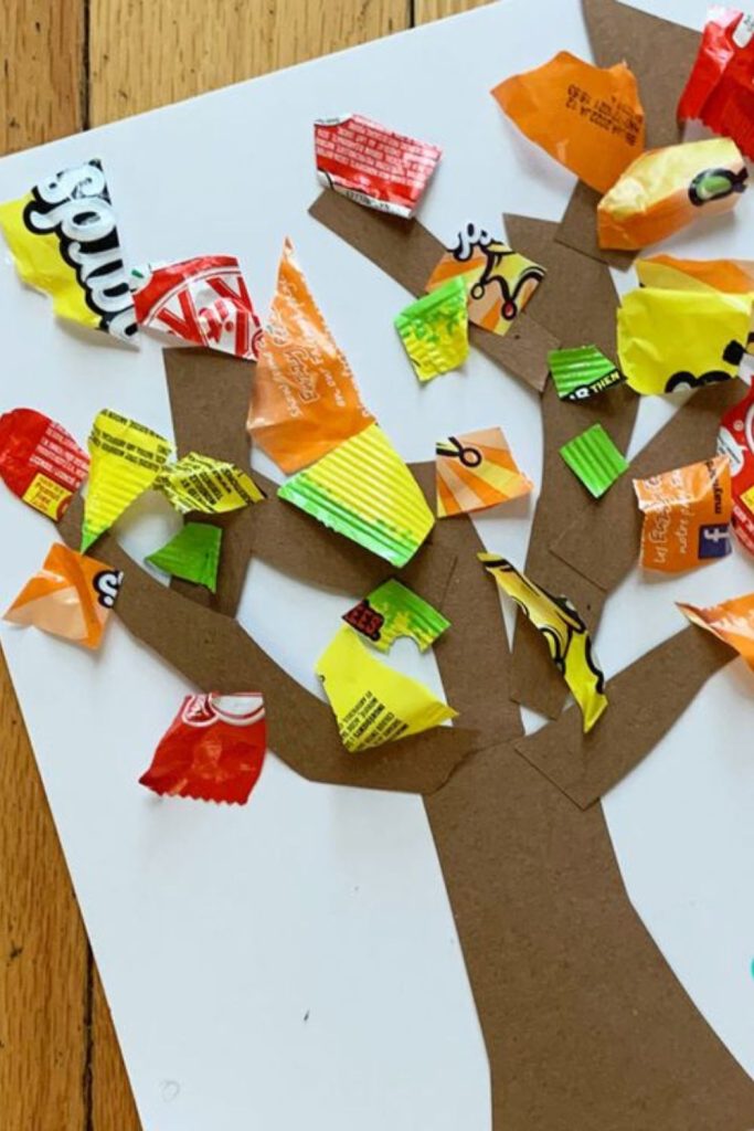 Candy wrapper collage with bright colors