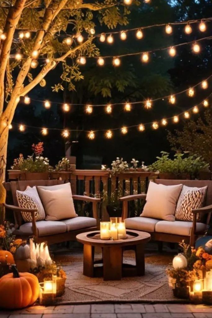 Caramel-toned porch with soft glow.