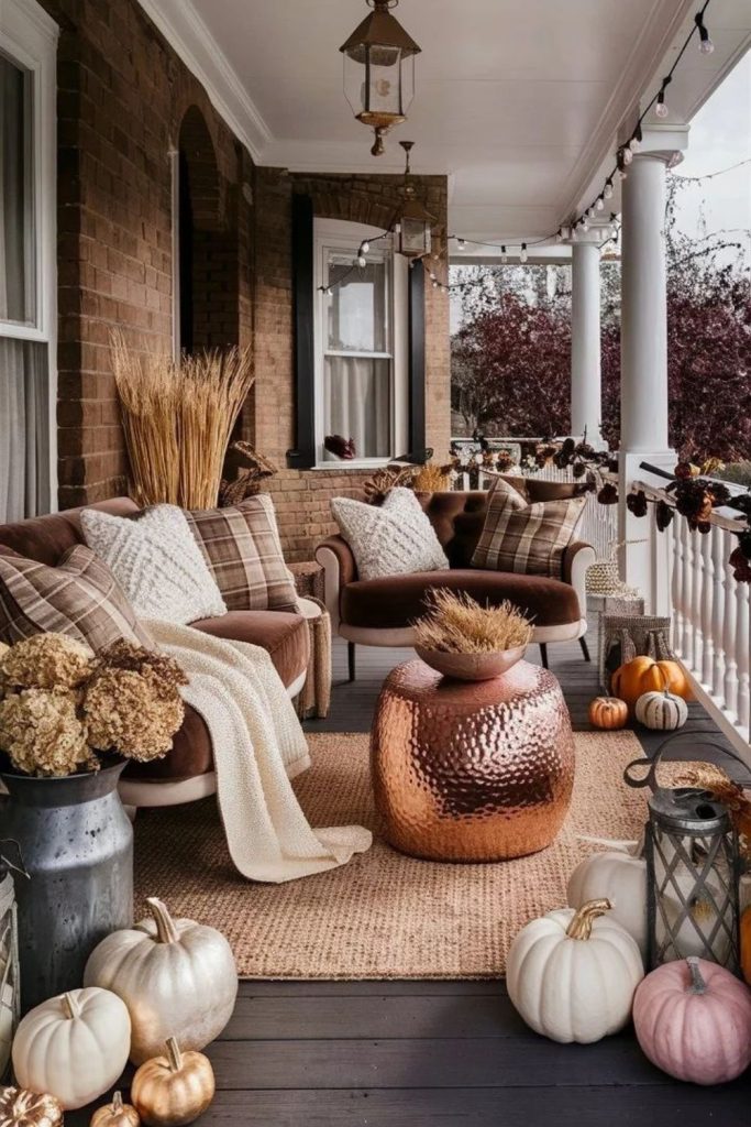 Caramel-toned porch with soft glow.