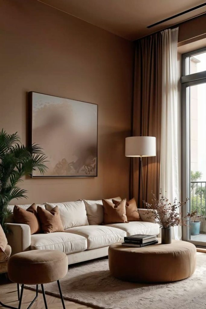 Caramel-toned cozy minimalist modern design.