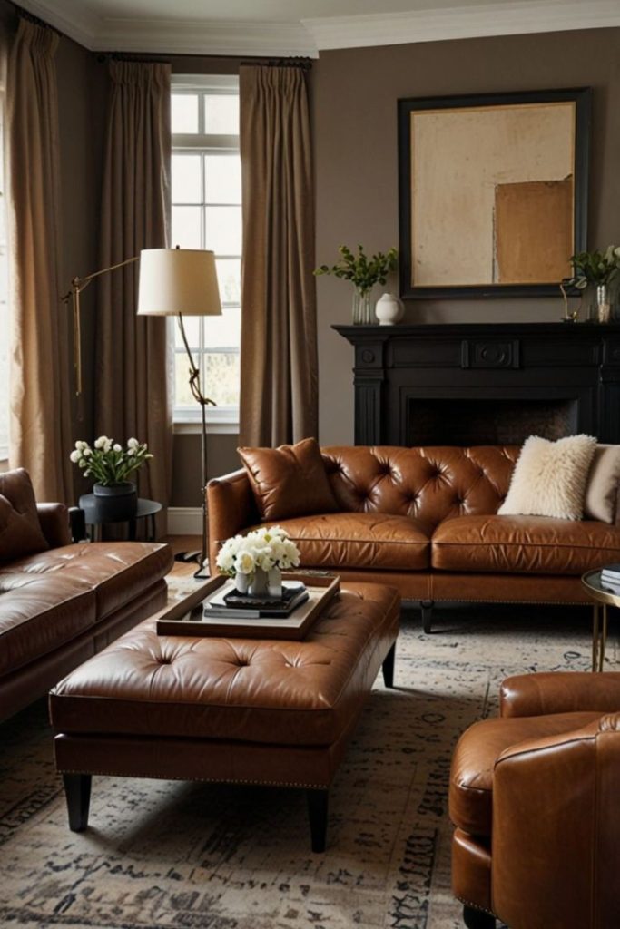 Caramel and bronze cozy lounge design.