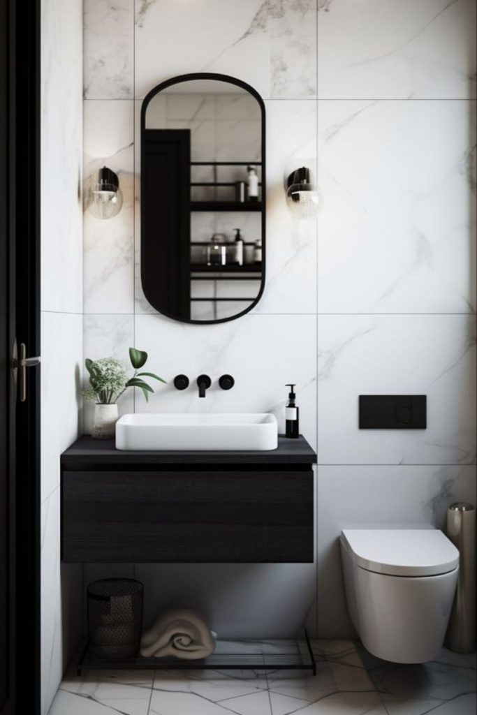Black and white modern tiny bath.