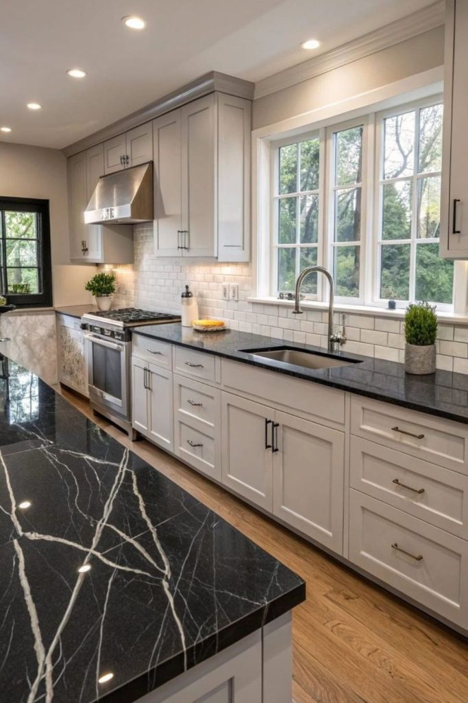Smoky stone matte grey minimalist kitchen.