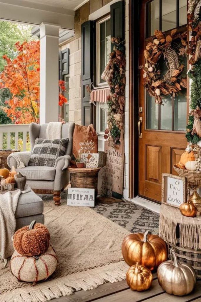 Cinnamon spice porch with pumpkins.