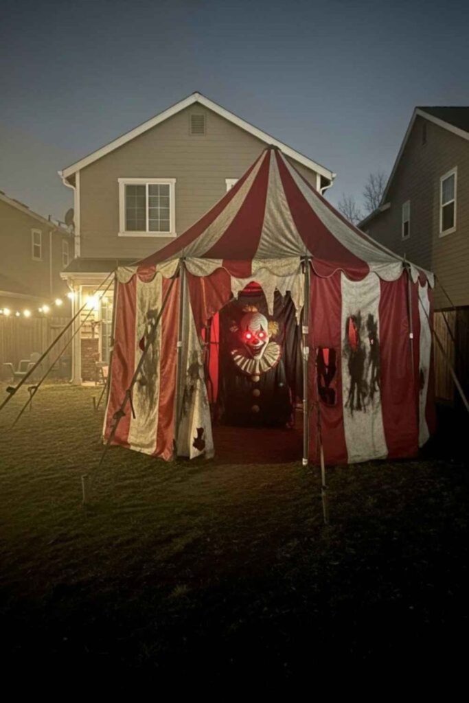 Creepy clown circus tent Halloween display