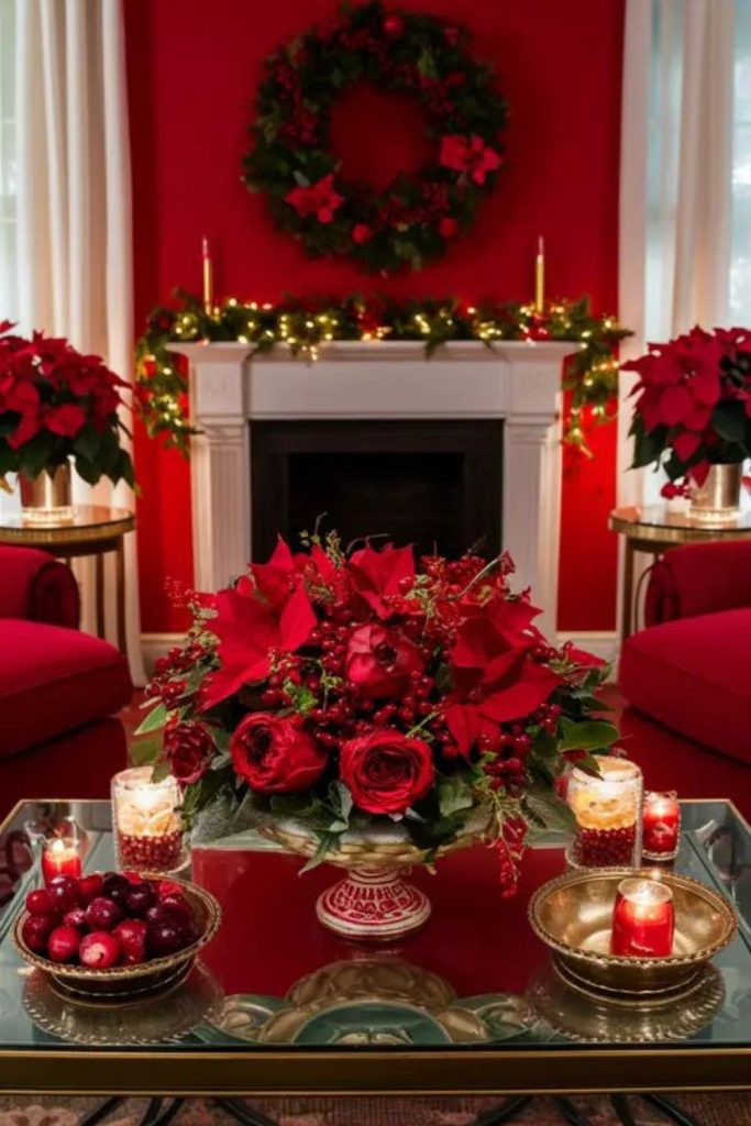 Classic red vintage holiday room design.
