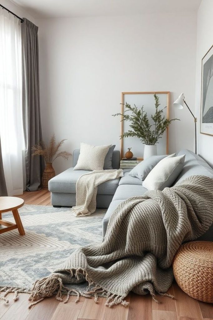 Cloud-gray soft serene cozy interior.