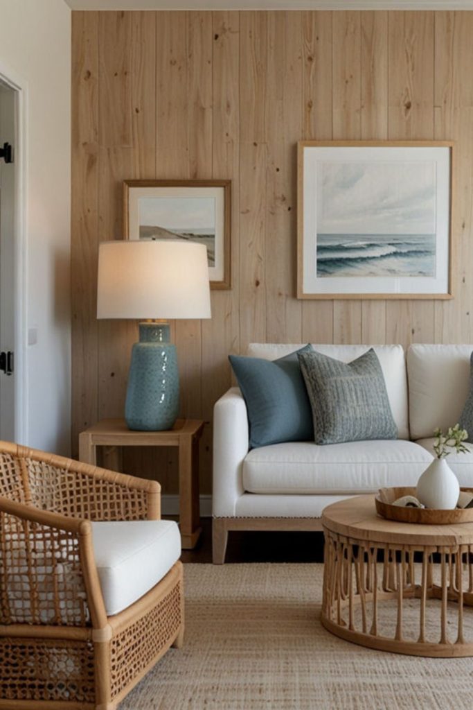 Coastal light wood ocean-breeze décor.