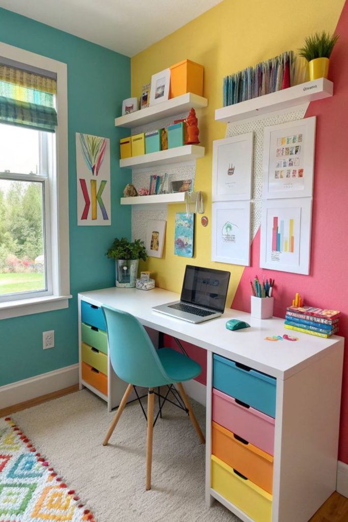 Colorful vibrant office with neon décor