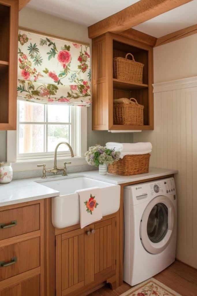 Country style cottage laundry corner.
