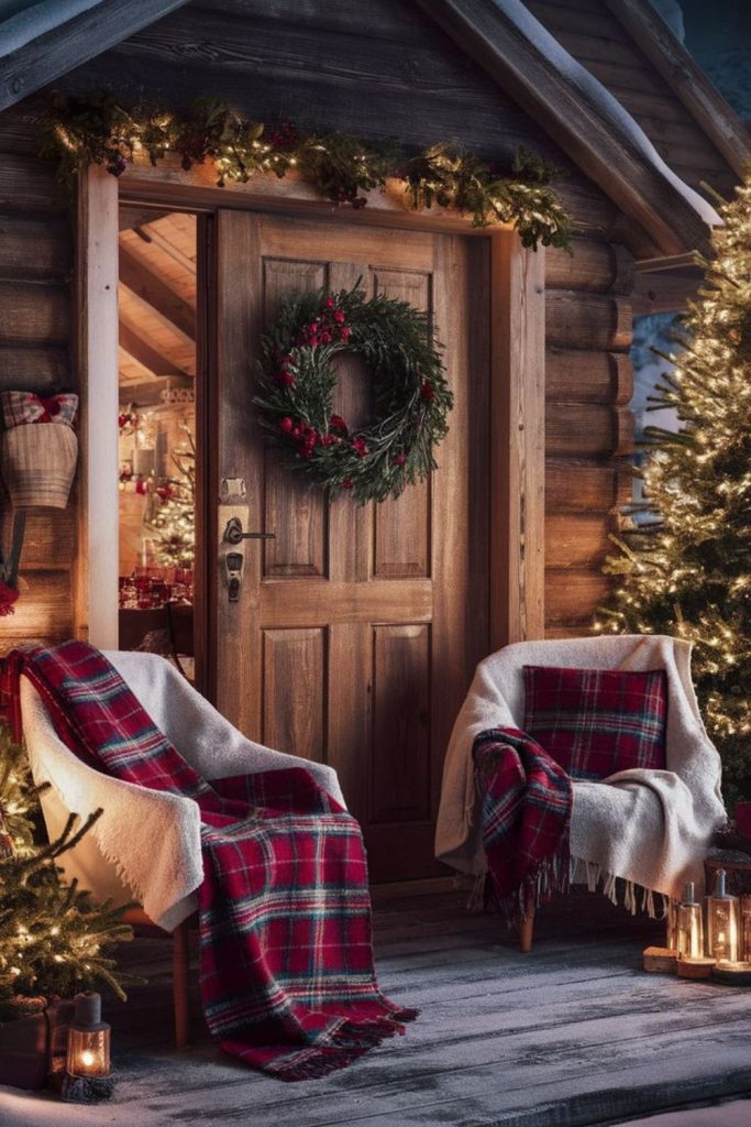 Cozy cabin Christmas with amber lights