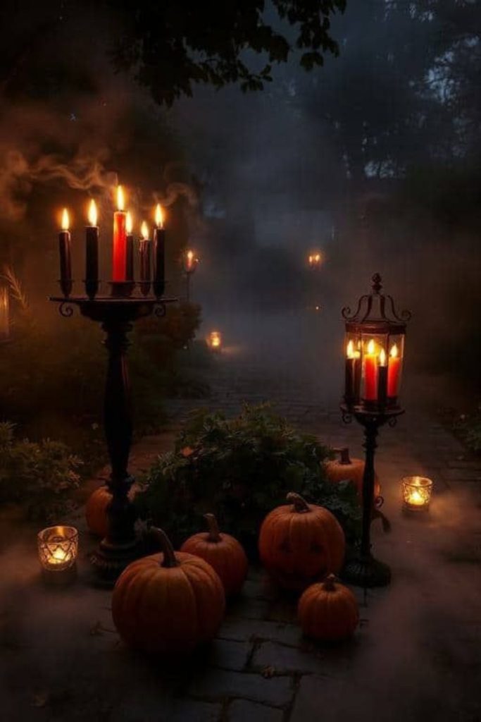 Thick rolling fog covering spooky yard