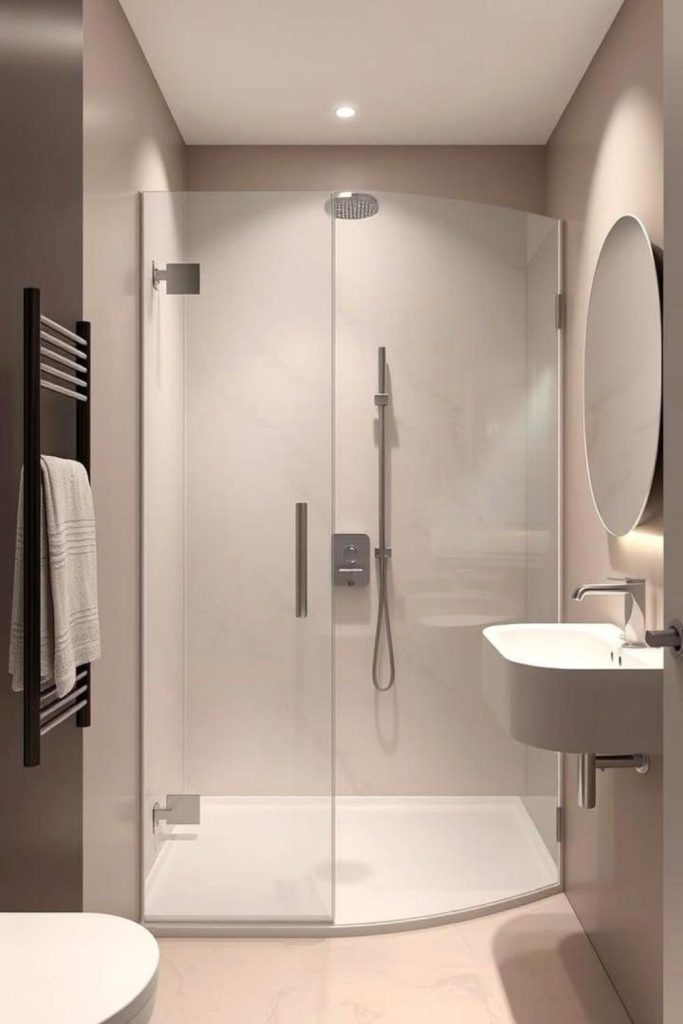 Glass corner modern bathroom with chrome.