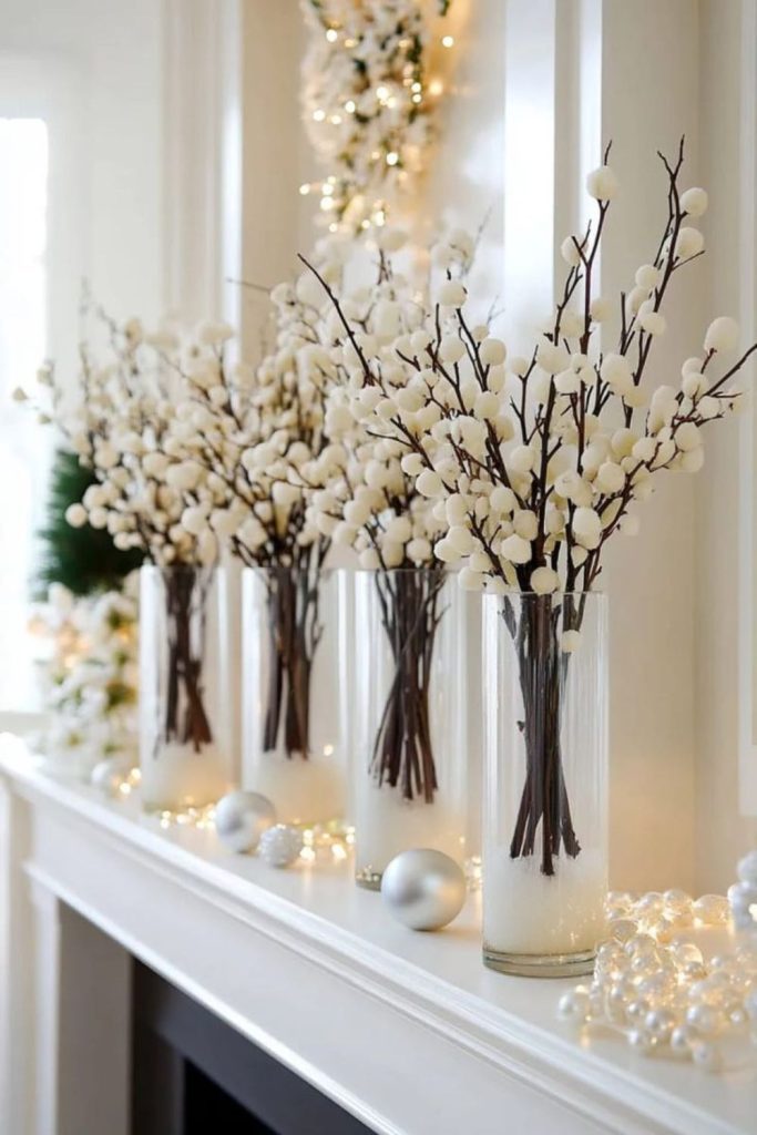 Crystal glasses with fog and white flowers.
